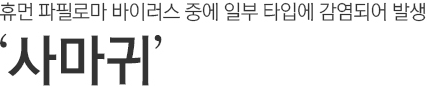 휴먼 파필로마 바이러스 중에 일부 타입에 감염되어발생 사마귀.